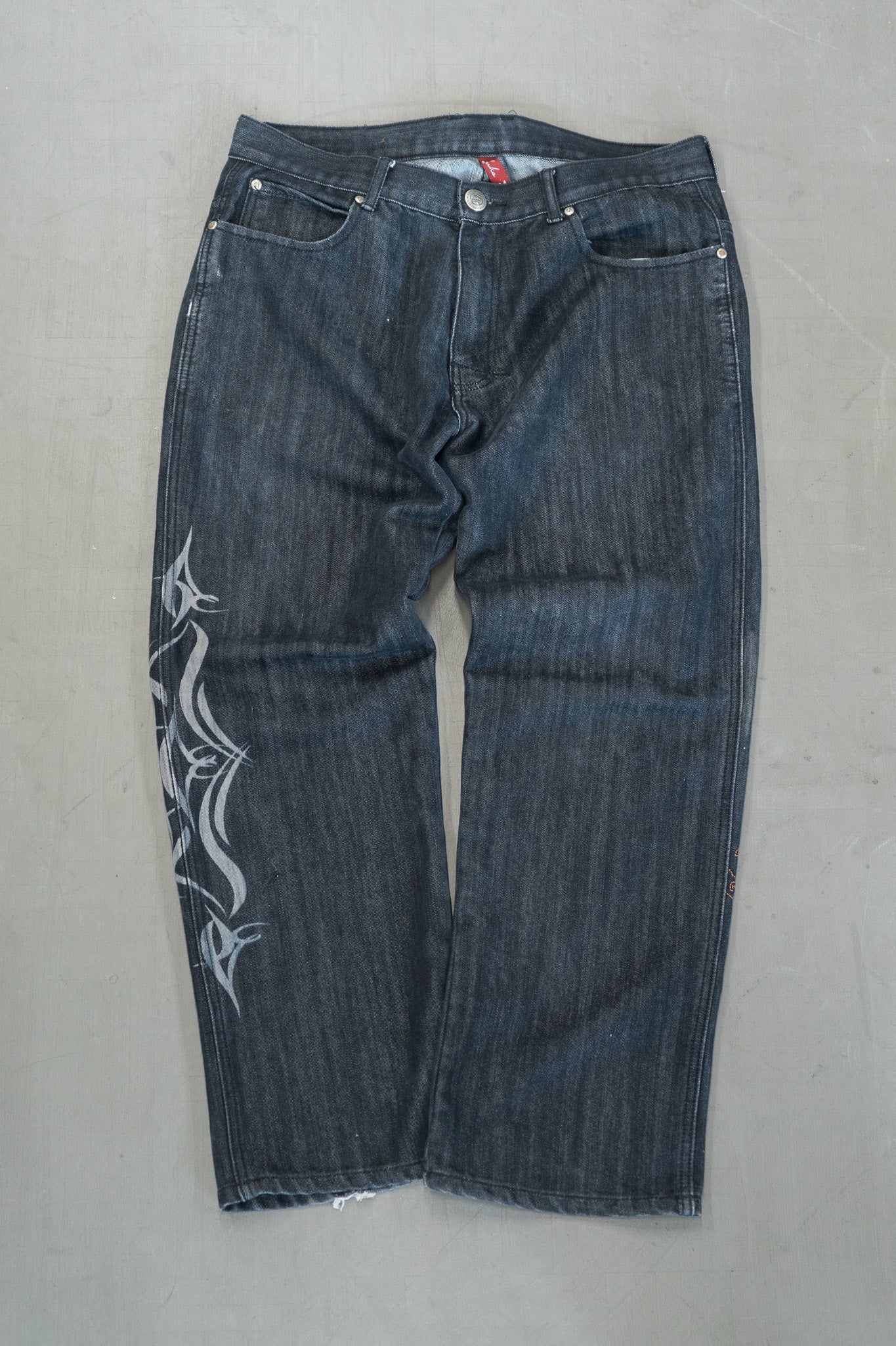 PANTALON BAGGY EN DENIM BRODÉ À 8 POCHES MUKAWEAR DES ANNÉES 2000