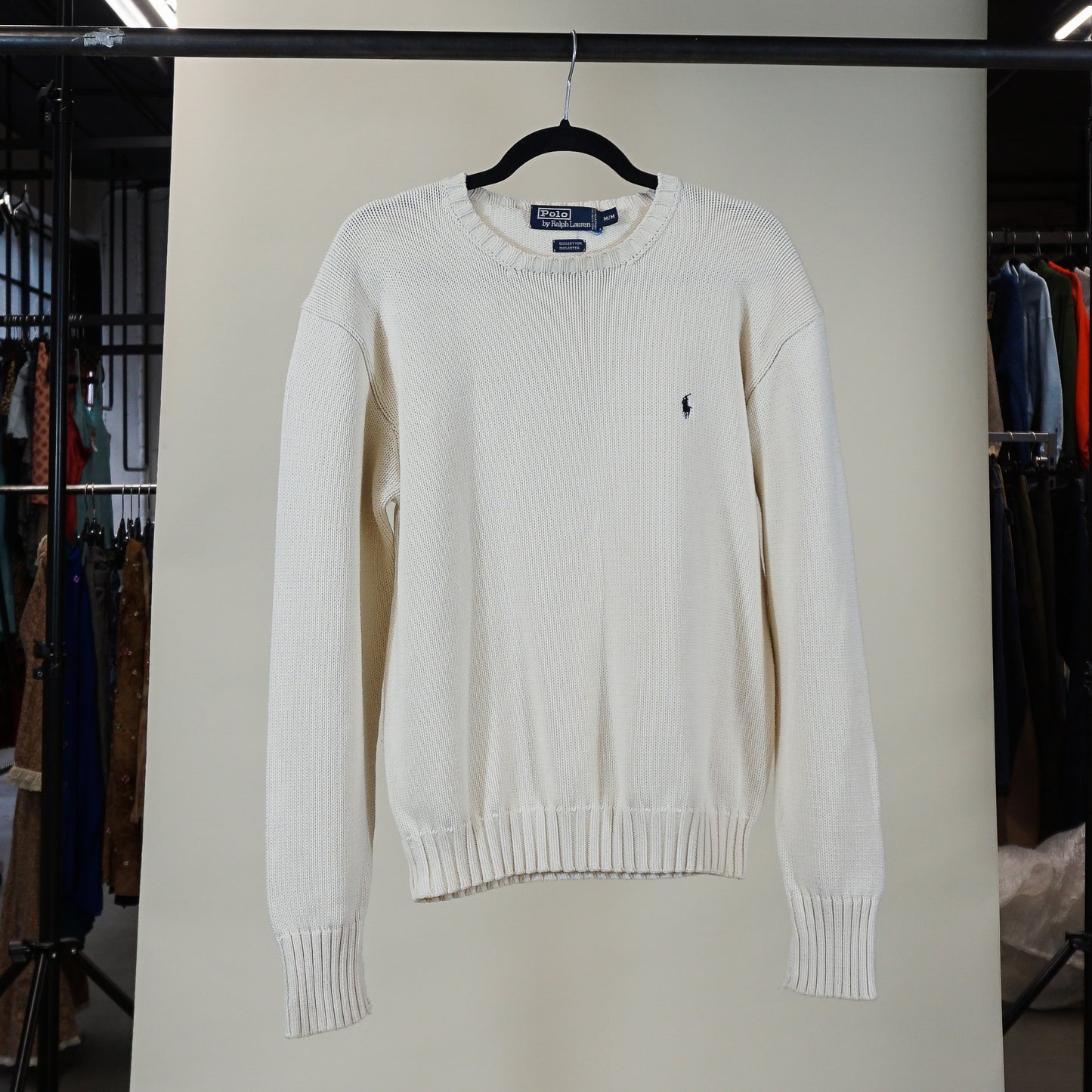 Pull en tricot crème Polo Ralph Lauren des années 1990 (M)