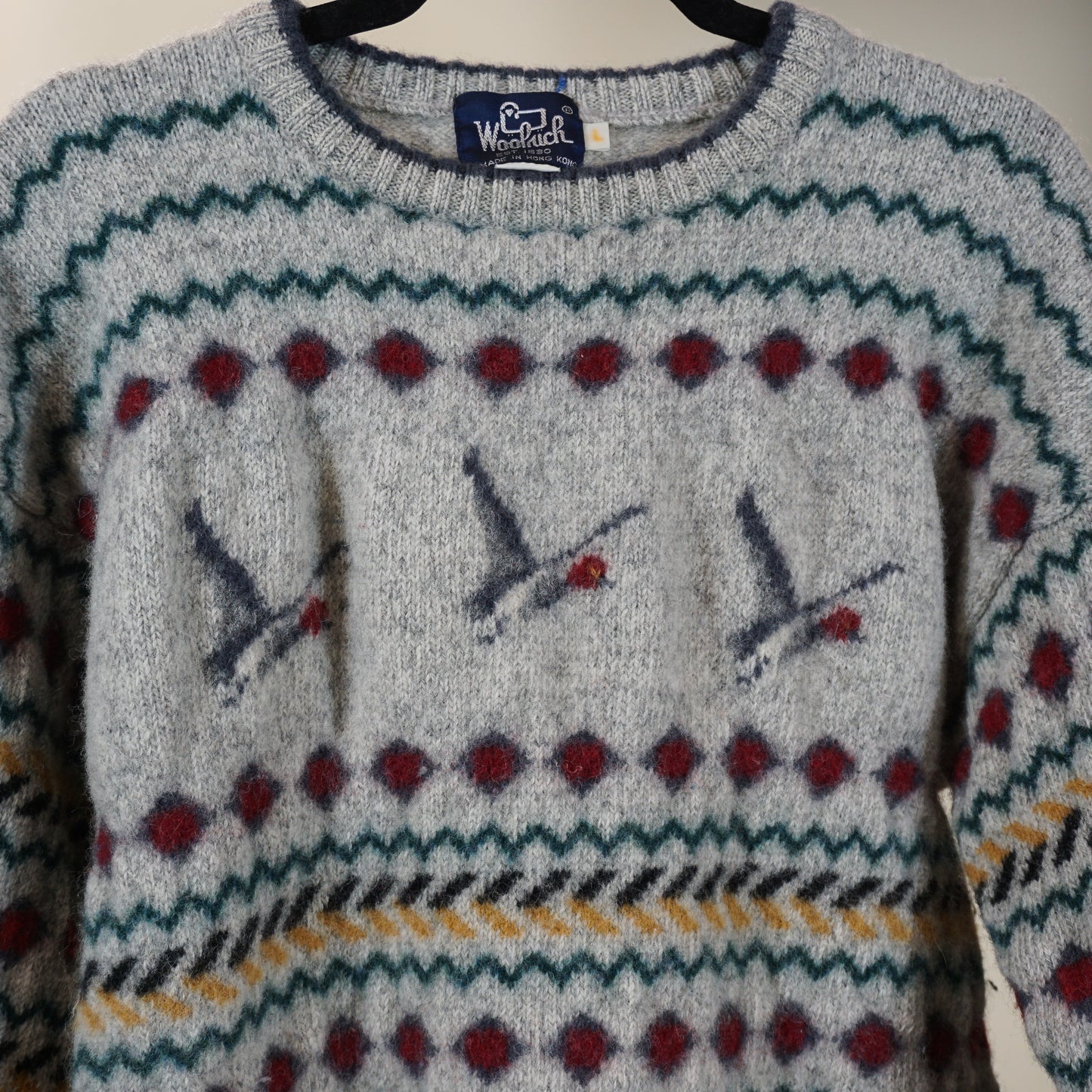 Pull à motifs Woolrich Wool Duck des années 1980 (M)