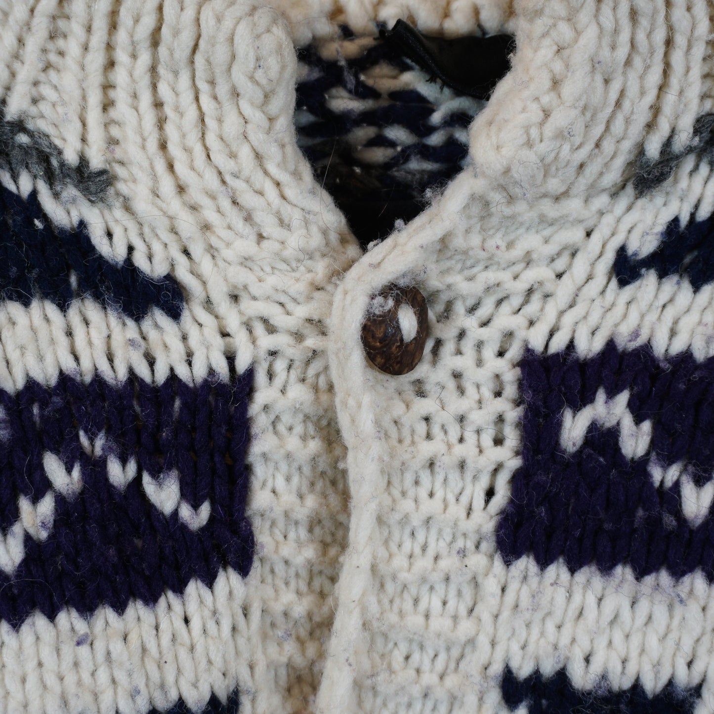 1990s Purple/Blue/Cream Patterned Knit Wool Cardigan (XL)