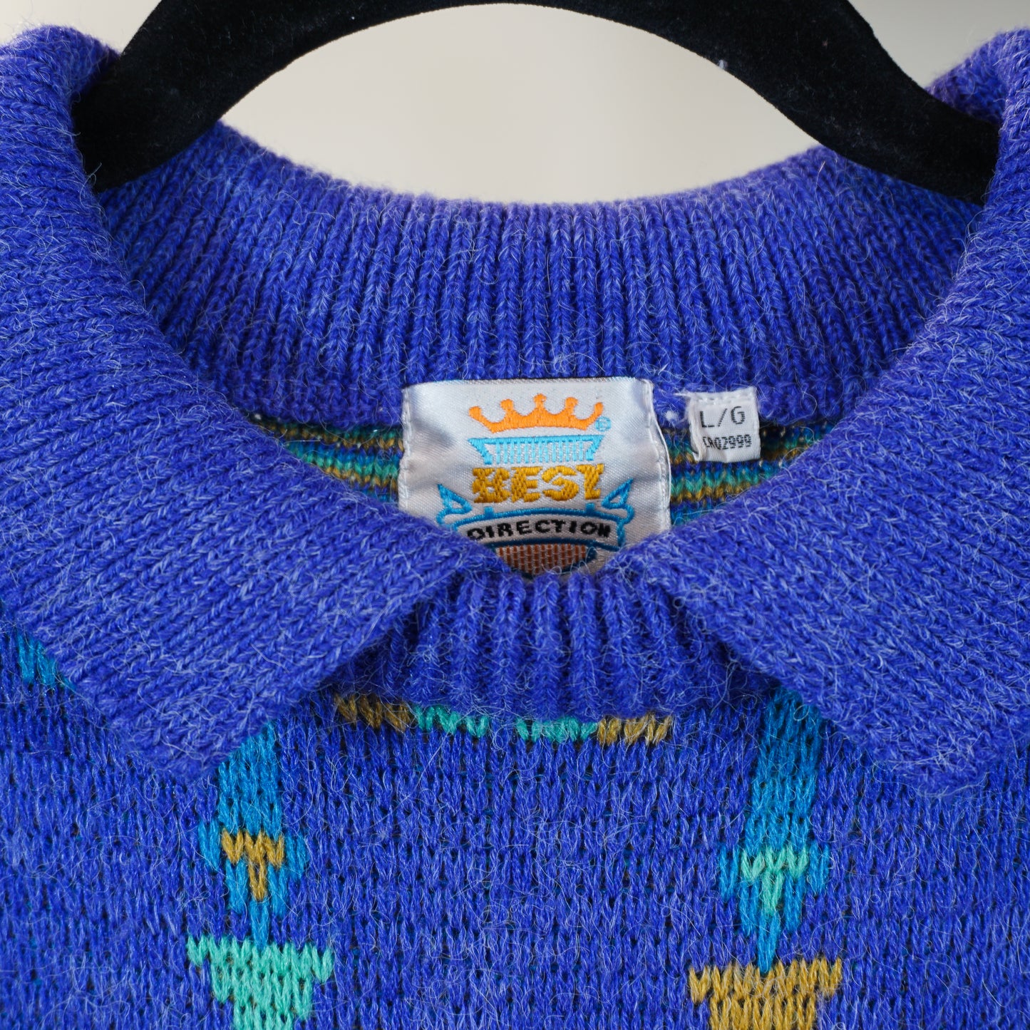 80s/90s 'Best Direction' Collared Knit Patterned Sweater (L/XL)