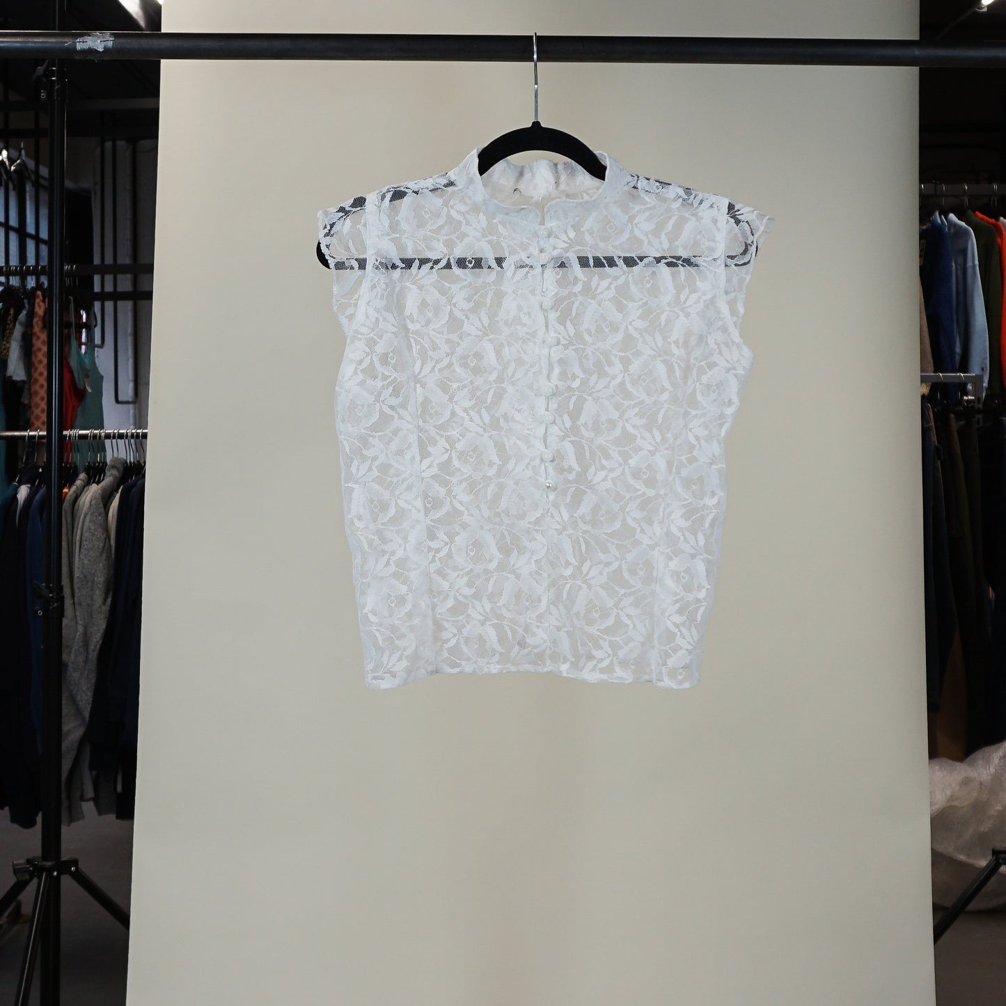 90s White Floral Lace Top (Women's S)