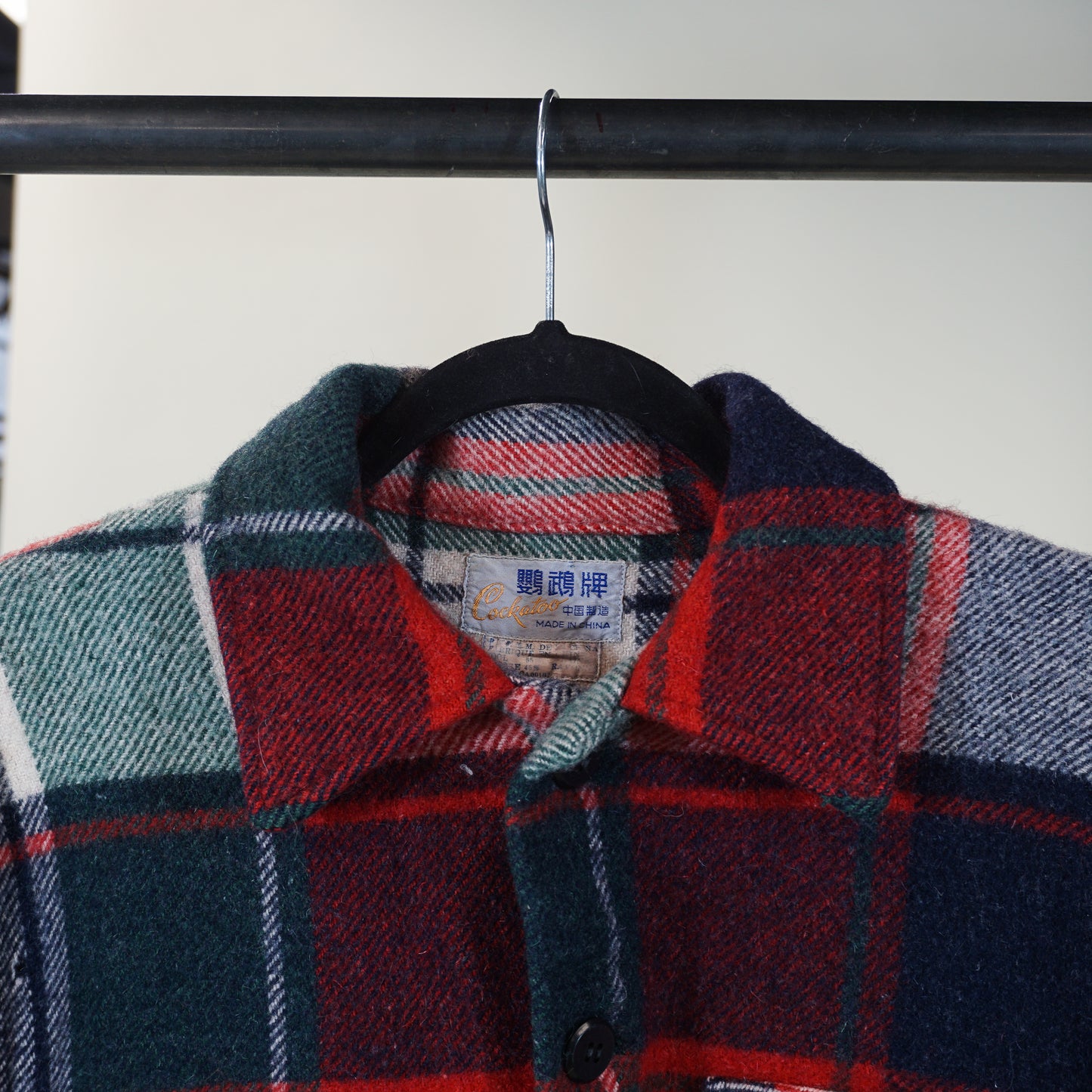 Veste en laine à carreaux cacatoès des années 1970 (M)