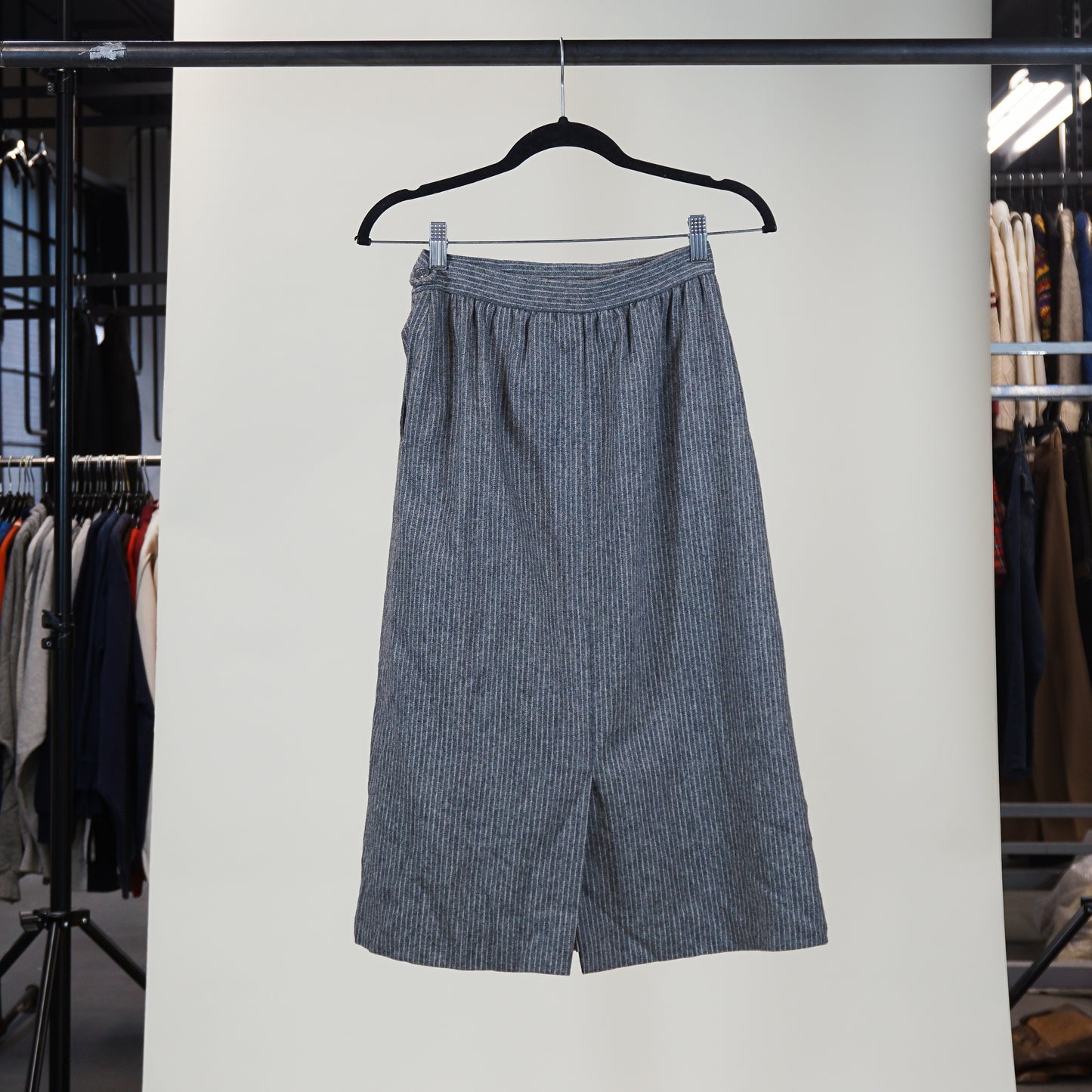 1990s 'JH Collectibles' Wool Blend Pinstripe Midi Skirt (24" Waist)