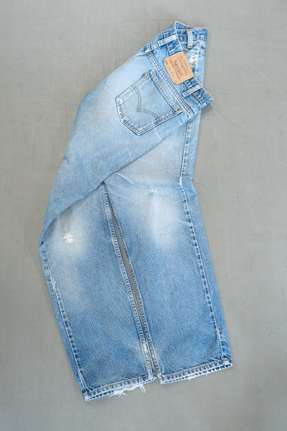 PANTALON EN DENIM LEVI'S 505 À ONGLETS ORANGE D'ÉCLAT VIEILLI DES ANNÉES 1990