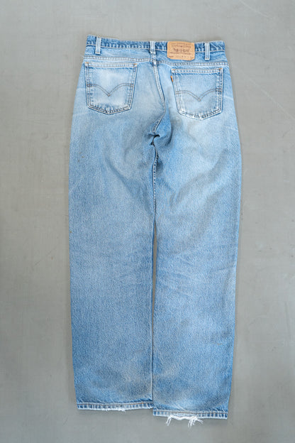 PANTALON EN DENIM LEVI'S 505 À ONGLETS ORANGE D'ÉCLAT VIEILLI DES ANNÉES 1990