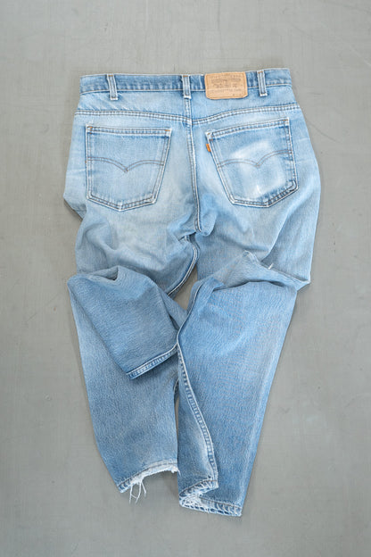 PANTALON EN DENIM LEVI'S À ONGLETS ORANGE D'ÉCLAT VIEILLI DES ANNÉES 1990