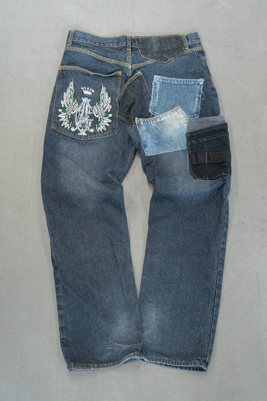 PANTALON BAGGY EN DENIM À PATCHWORK CHRISTIAN AUDIGIER DES ANNÉES 2000