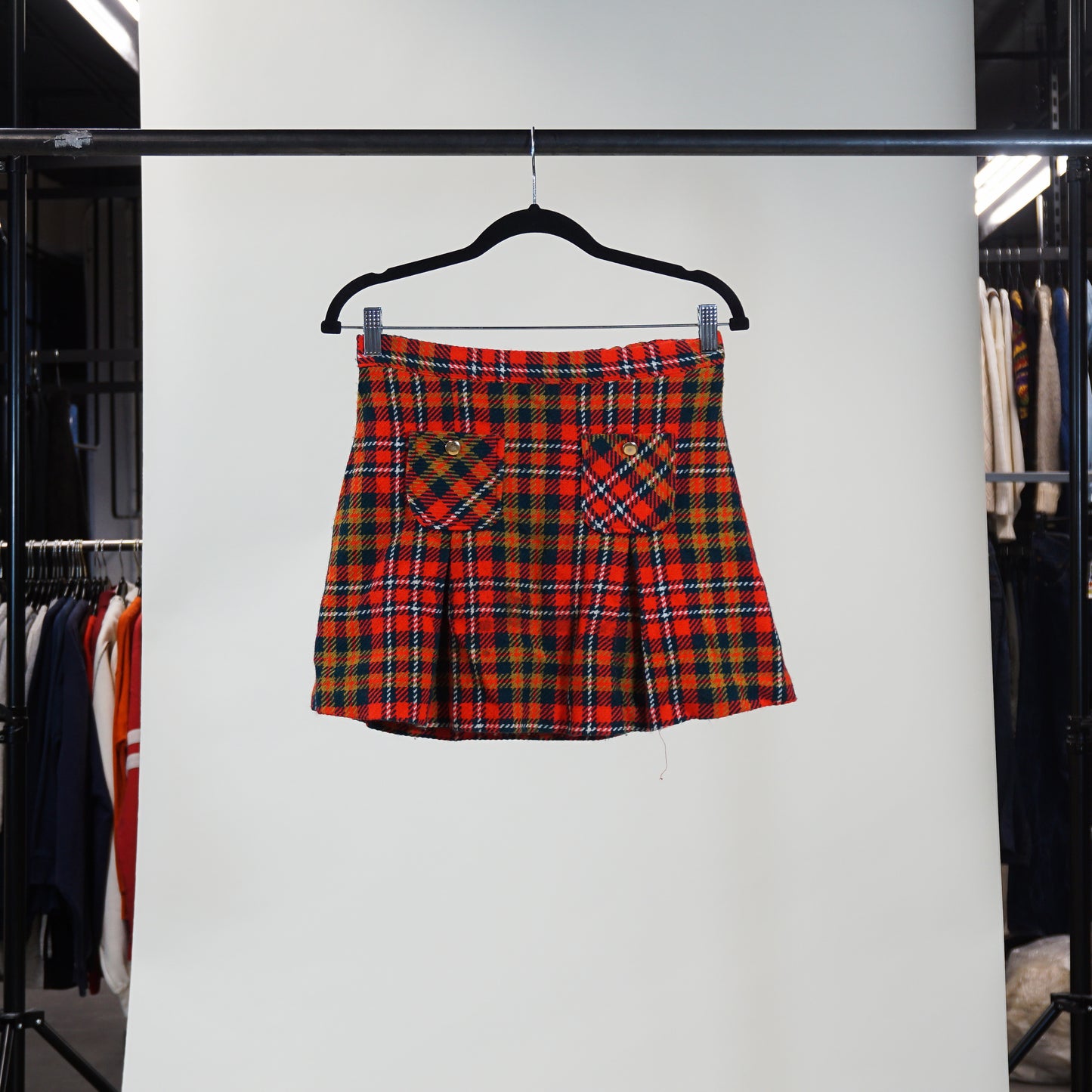 1980s Acrylic Knit Plaid Mini Skirt (26" Waist)