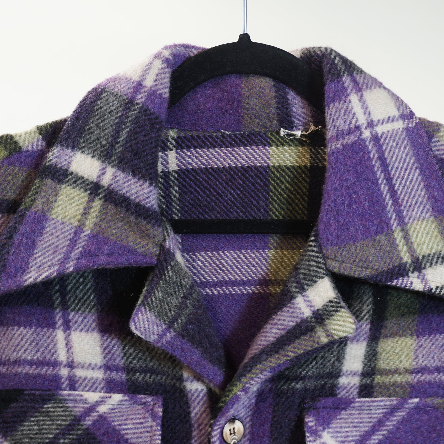1980s Purple Plaid Wool Overcoat (M)